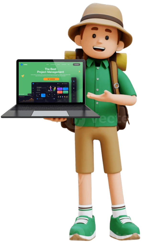 jojo collab website - boy with a laptop in hand